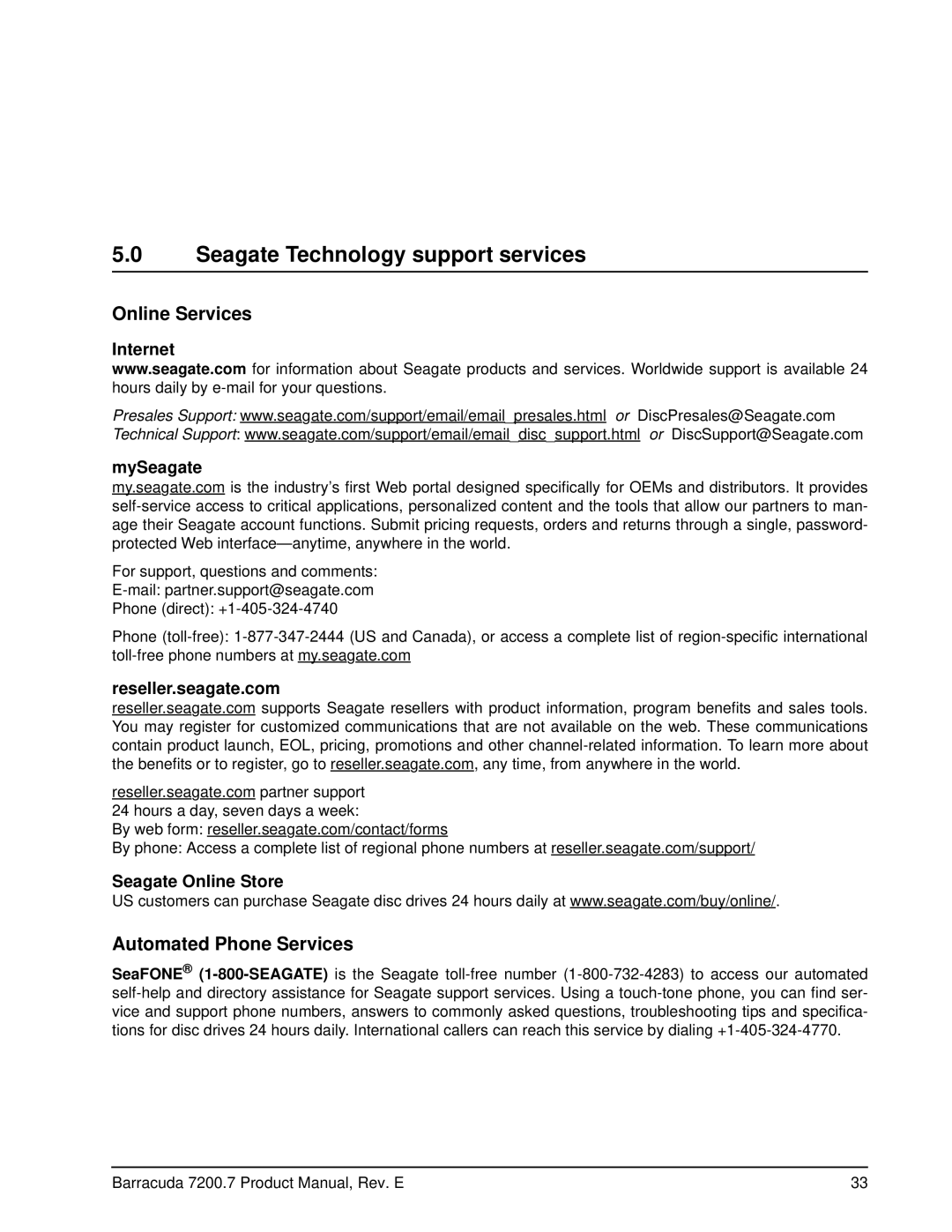 Seagate ST340014A Seagate Technology support services, Internet MySeagate, Reseller.seagate.com, Seagate Online Store 