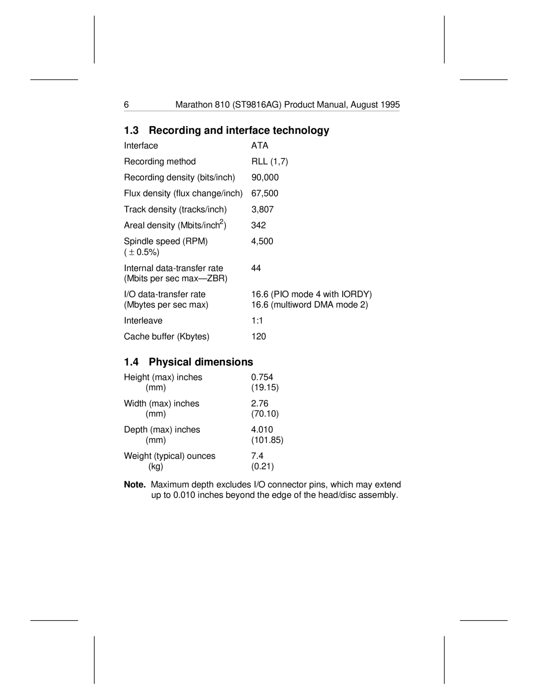 Seagate 810 manual Recording and interface technology, Physical dimensions 