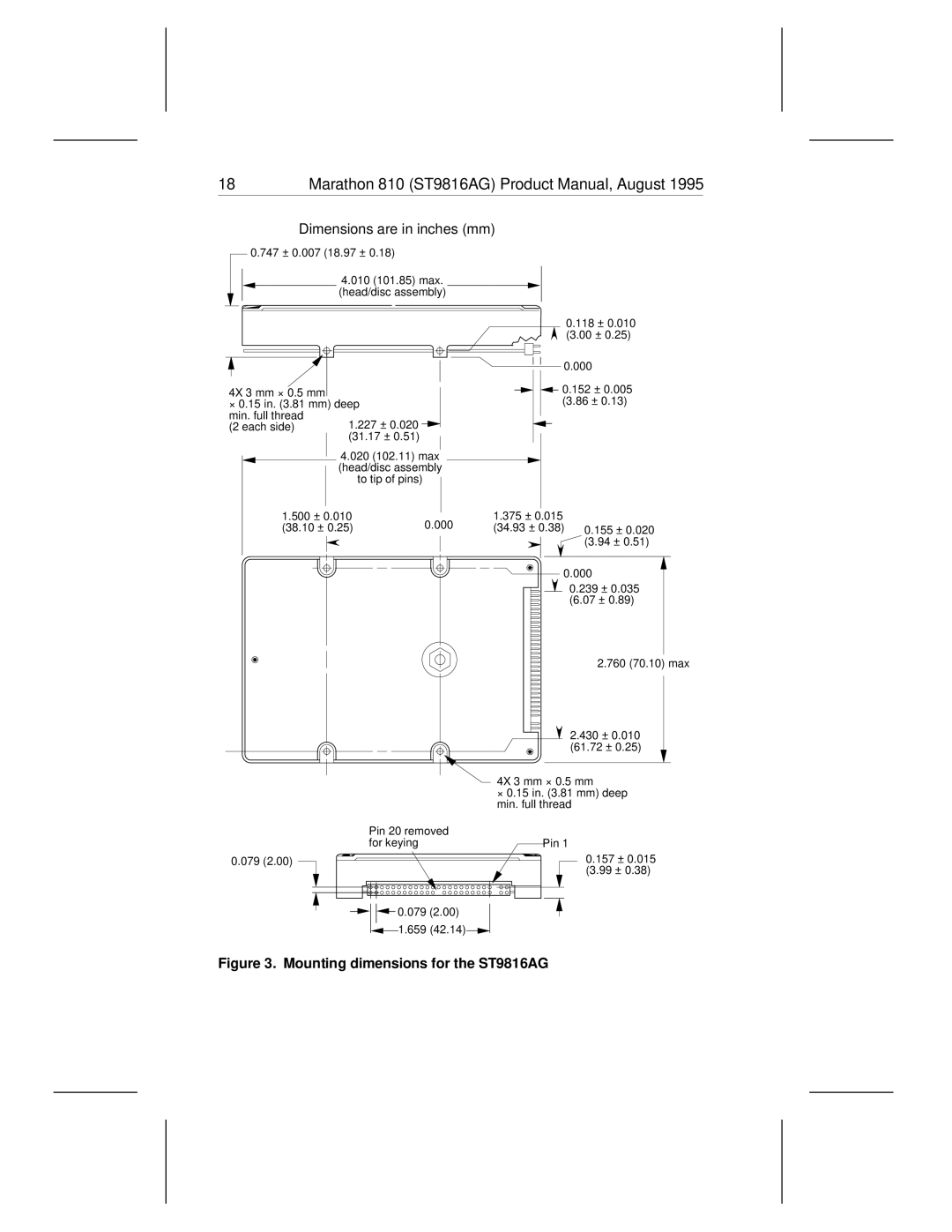 Seagate 810 manual Mounting dimensions for the ST9816AG 