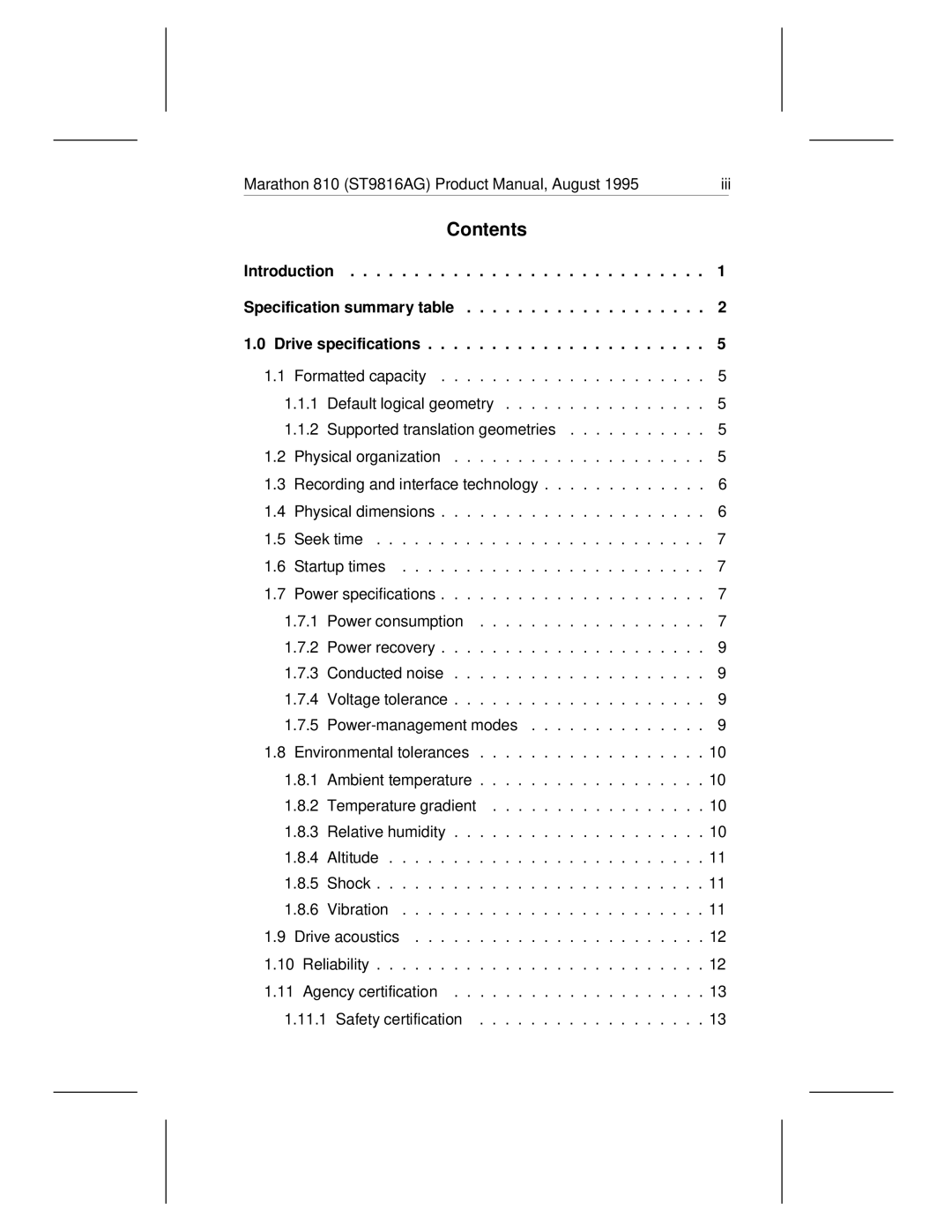 Seagate 810 manual Contents 