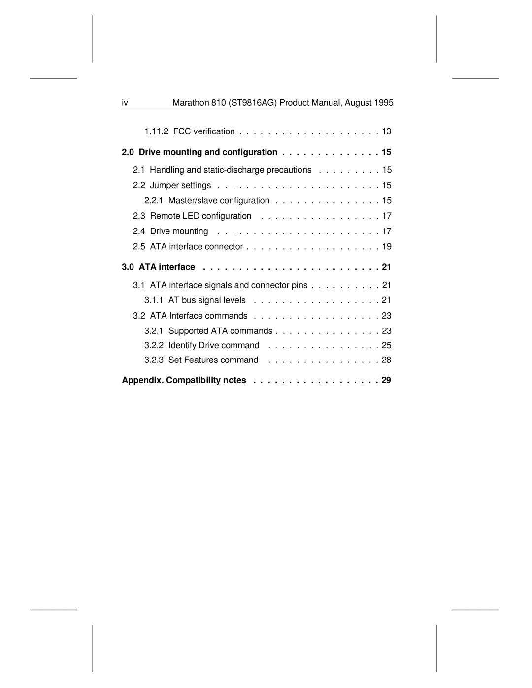 Seagate 810 manual Drive mounting and configuration, ATA interface, Appendix. Compatibility notes 