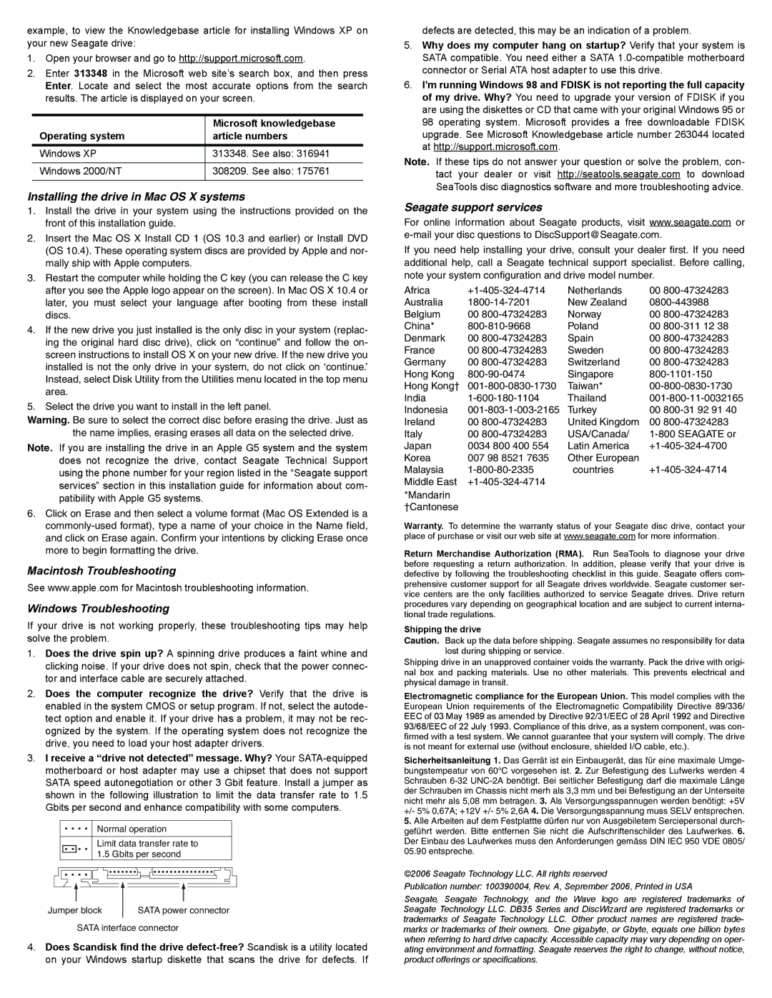 Seagate DB35.2 Installing the drive in Mac OS X systems, Macintosh Troubleshooting Windows Troubleshooting 