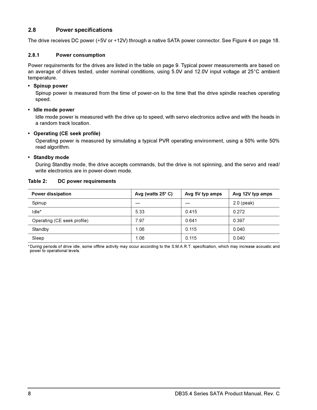 Seagate DB35.4 manual Power specifications 