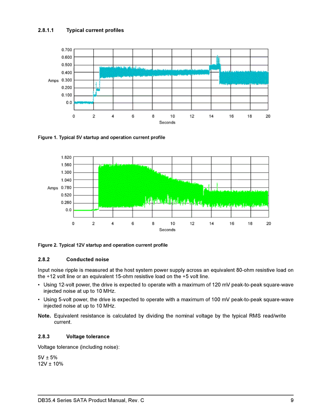 Seagate DB35.4 manual Typical current profiles, Conducted noise, Voltage tolerance 