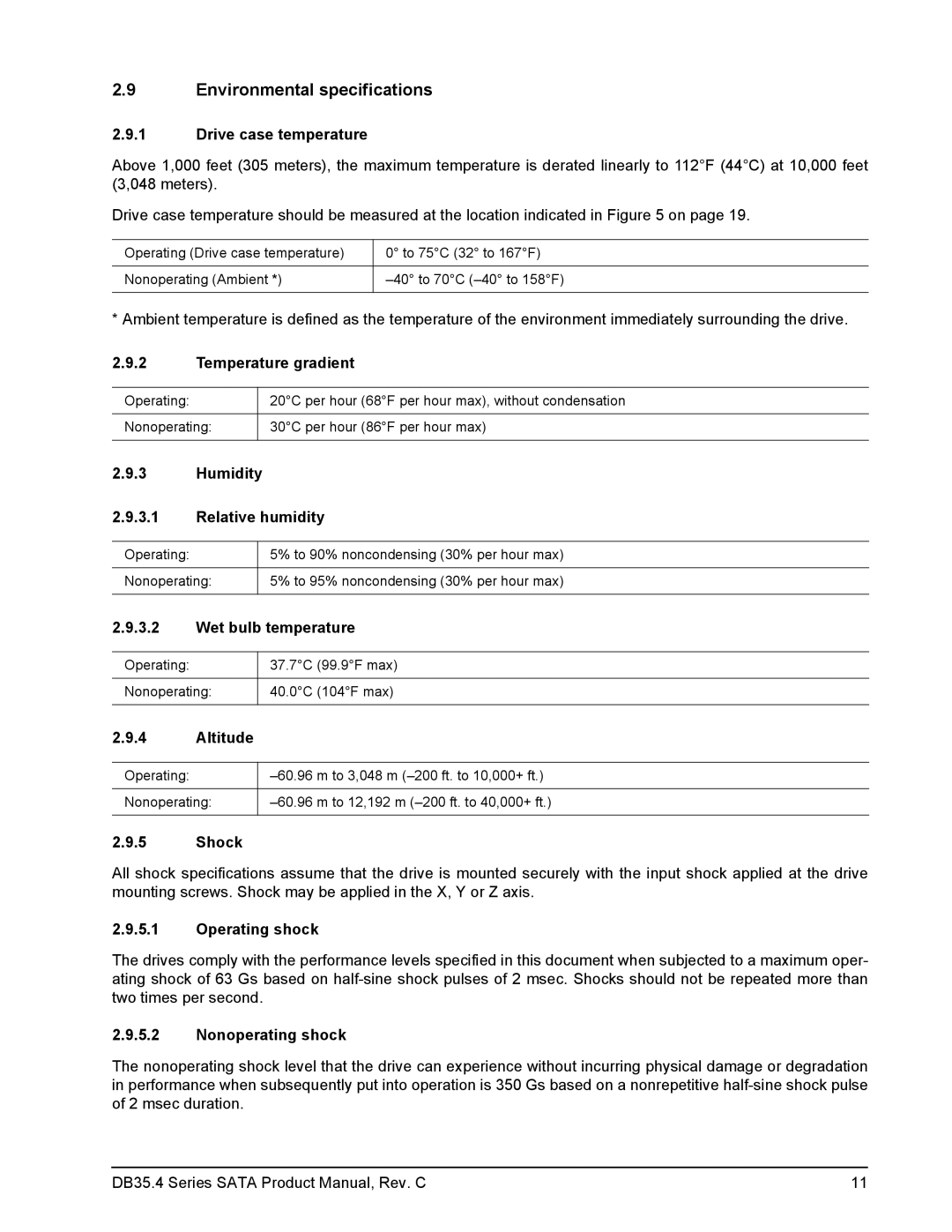 Seagate DB35.4 manual Environmental specifications 