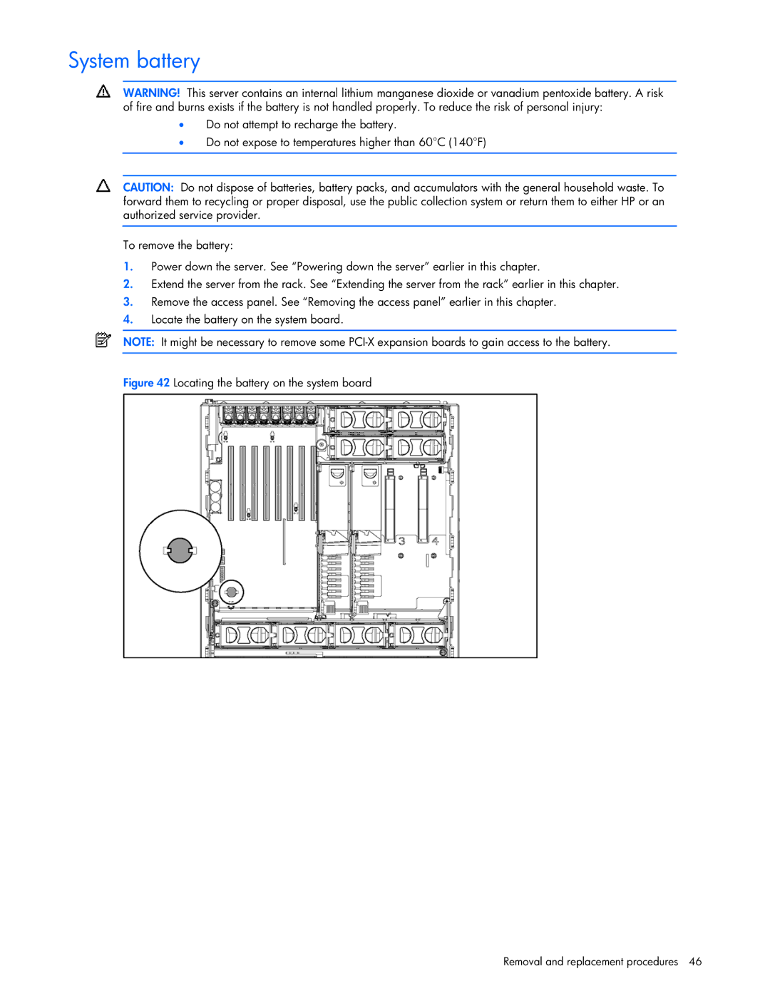 Seagate DL585 manual System battery, Locating the battery on the system board 