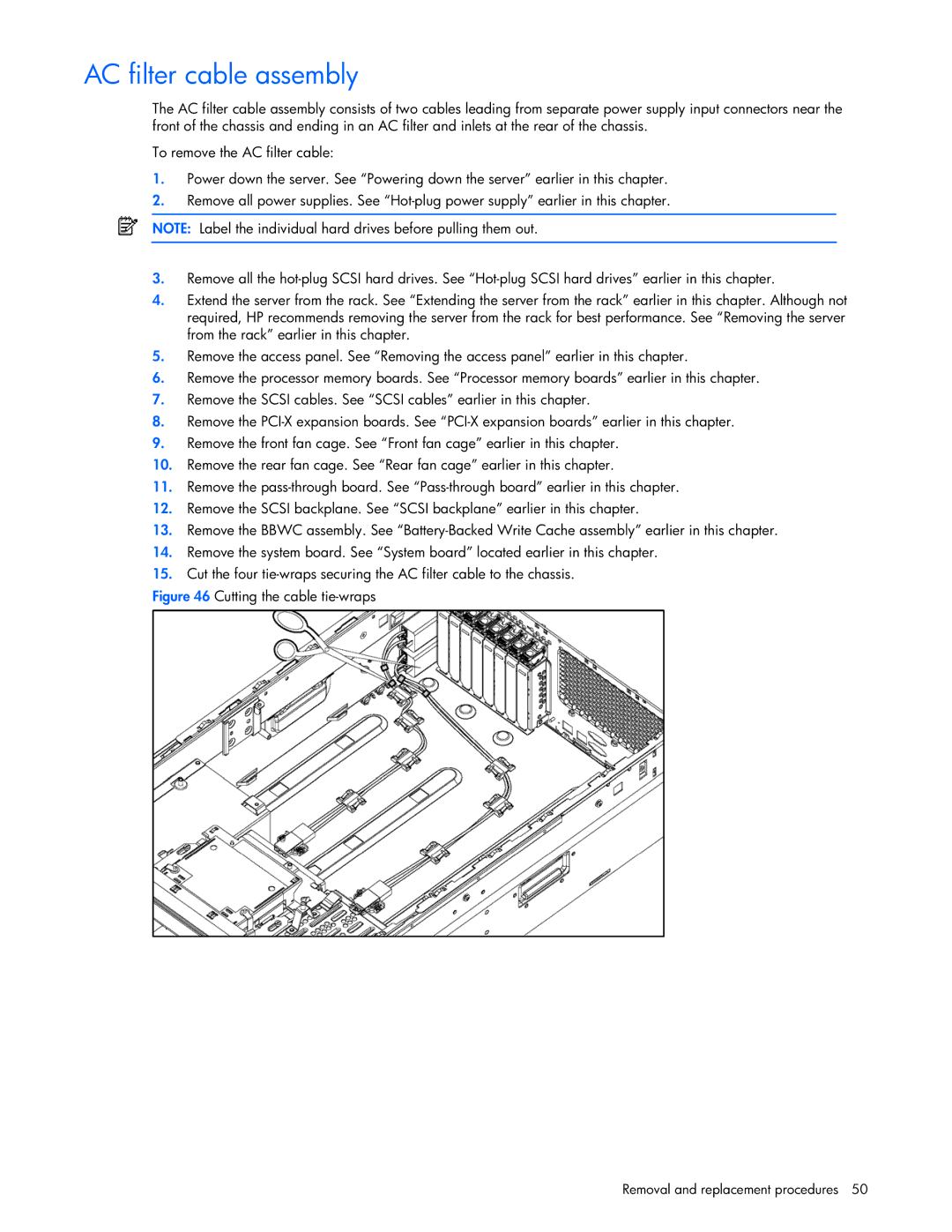 Seagate DL585 manual AC filter cable assembly, Cutting the cable tie-wraps 