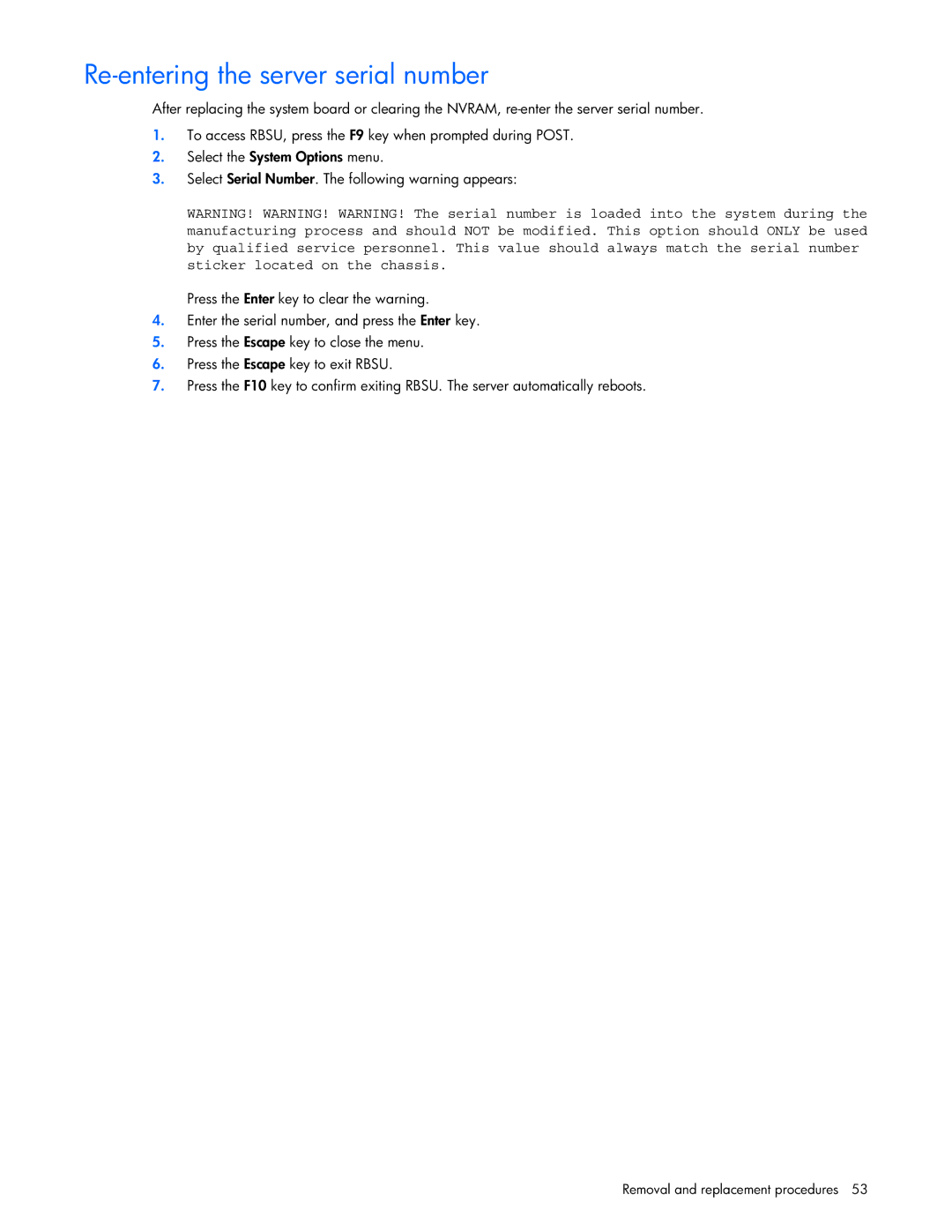 Seagate DL585 manual Re-entering the server serial number 