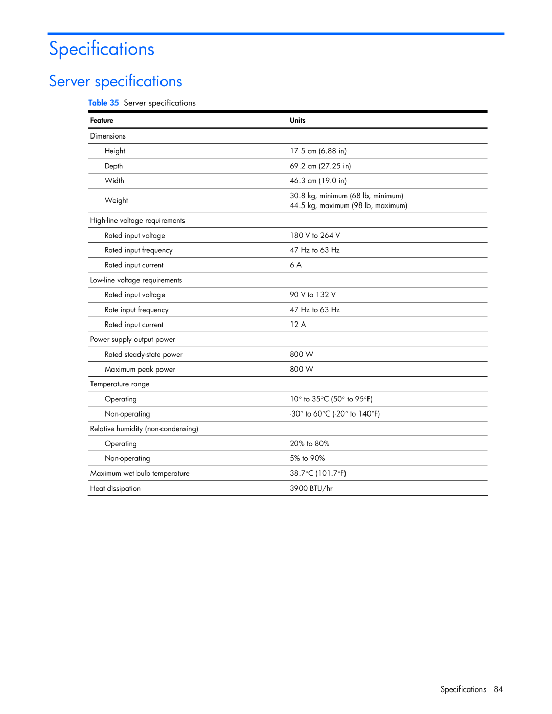 Seagate DL585 manual Specifications, Server specifications 