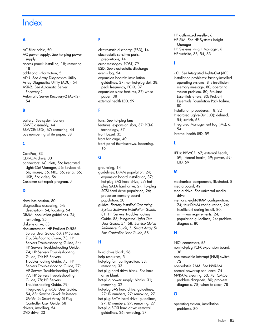 Seagate DL585 manual Index 