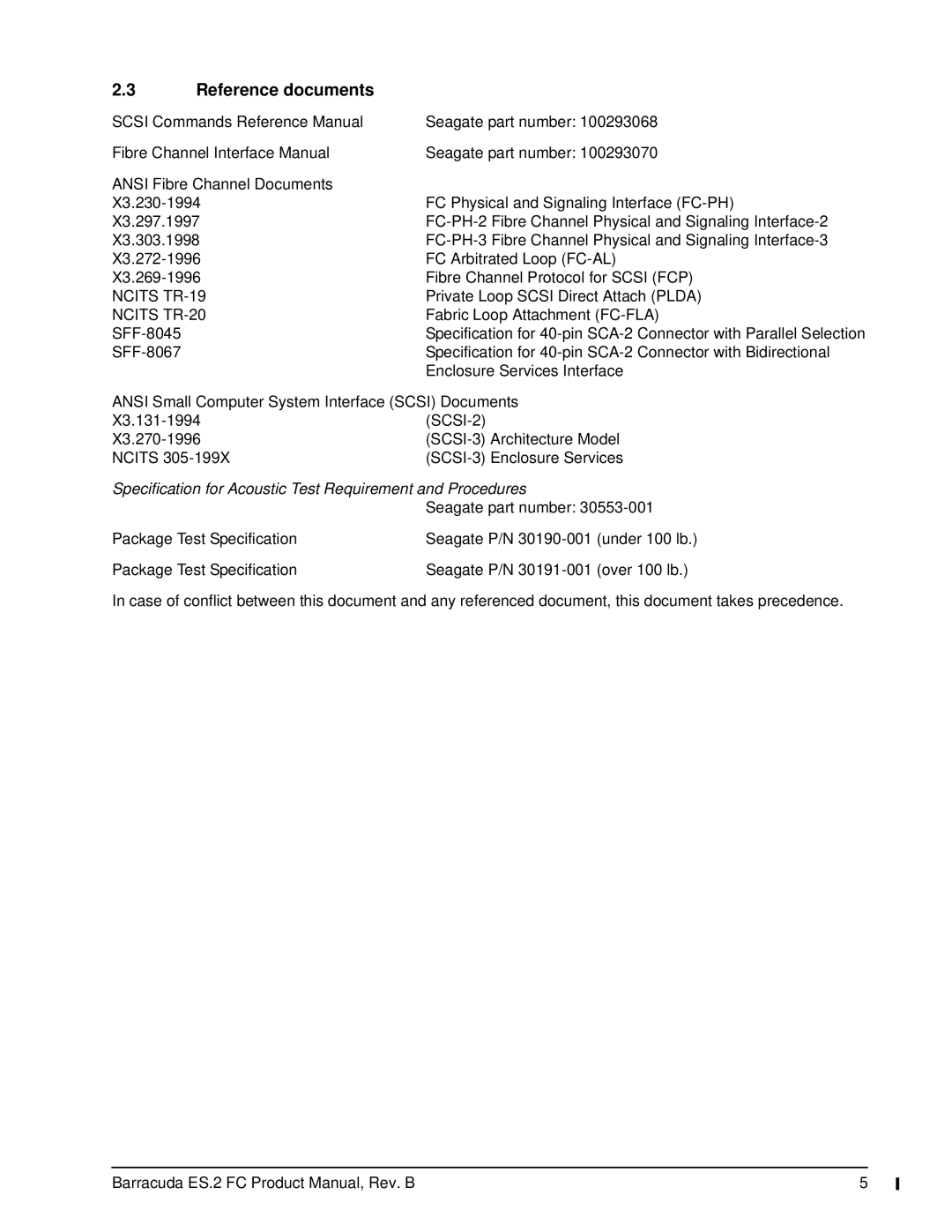 Seagate ST31000640FC, ES.2 FC manual Reference documents, Ncits TR-19 