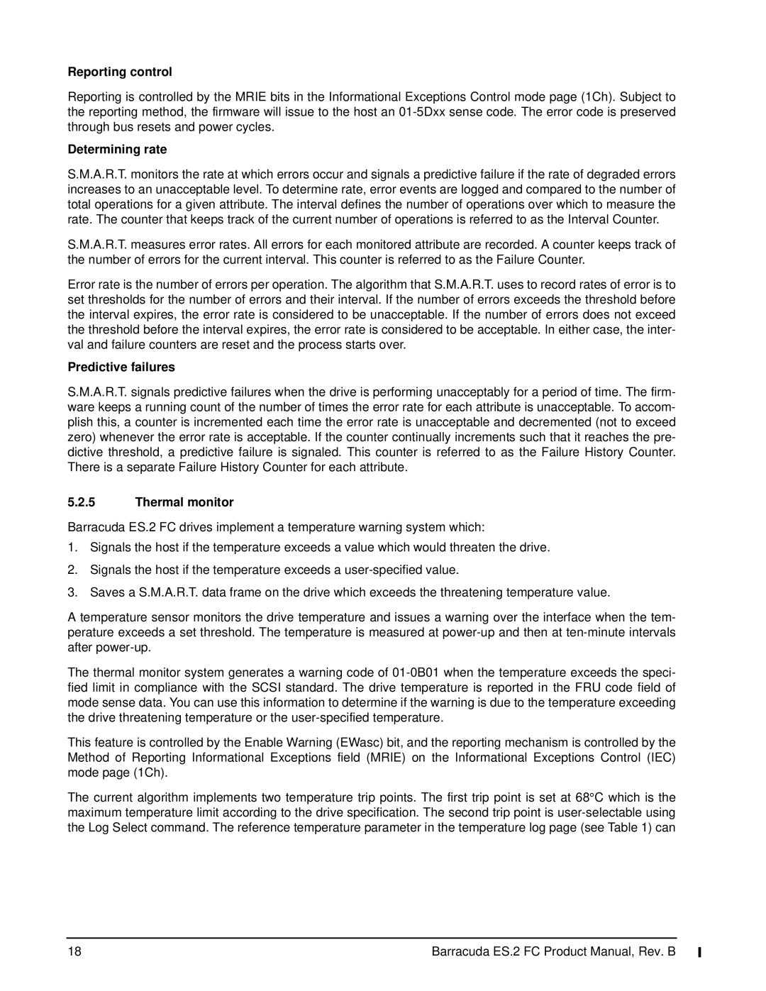 Seagate ES.2 FC, ST31000640FC manual Reporting control, Determining rate, Predictive failures, Thermal monitor 