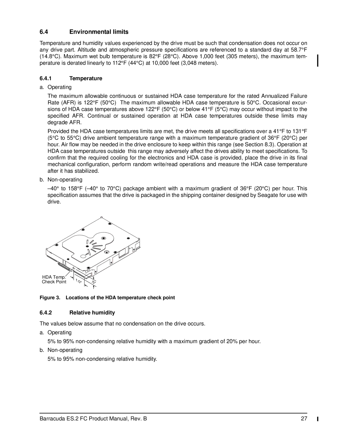 Seagate ST31000640FC, ES.2 FC manual Environmental limits, Temperature, Relative humidity 