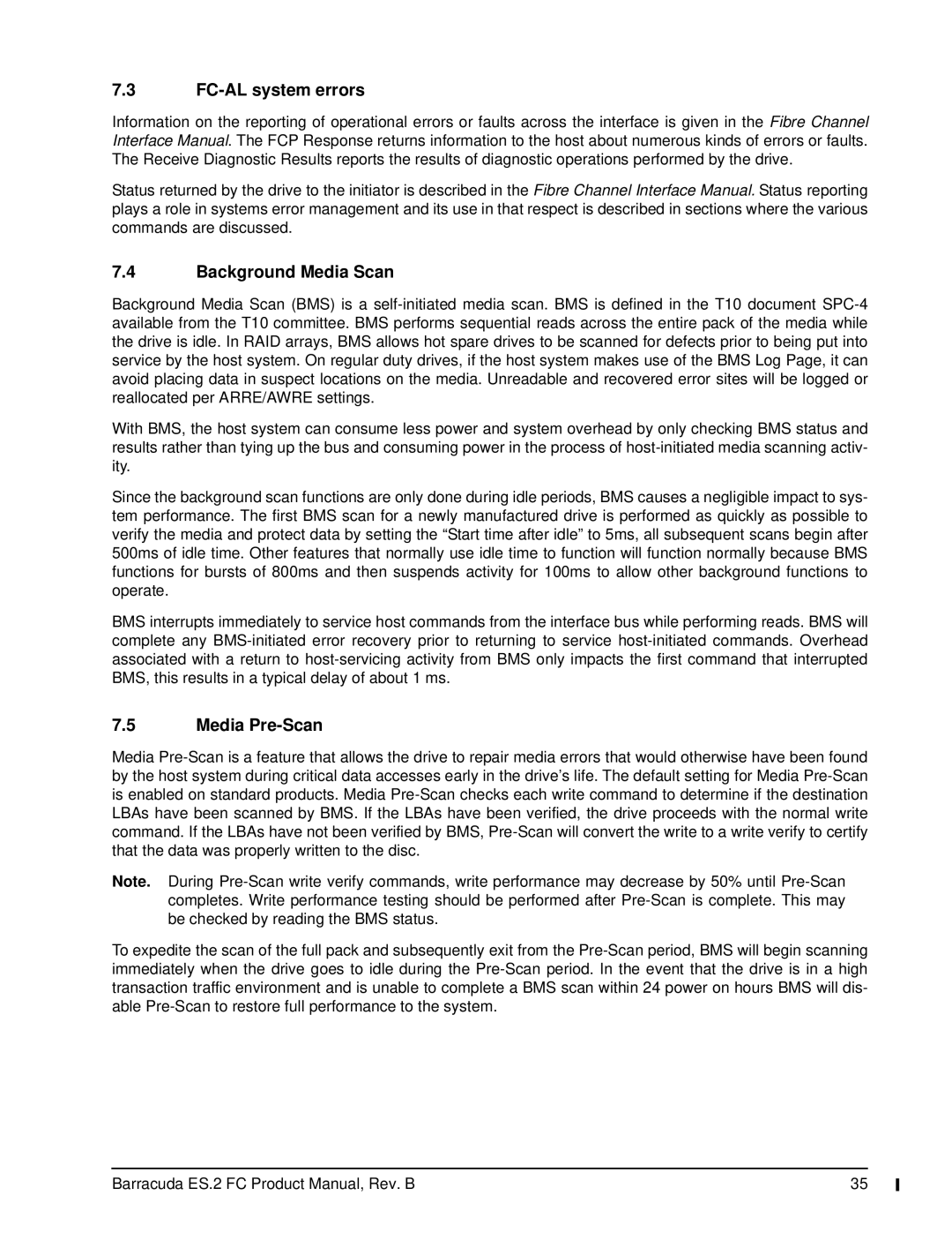 Seagate ST31000640FC, ES.2 FC manual FC-AL system errors, Background Media Scan, Media Pre-Scan 