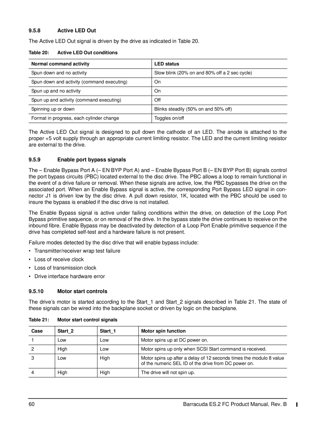 Seagate ES.2 FC, ST31000640FC manual Active LED Out, Enable port bypass signals, Motor start controls 