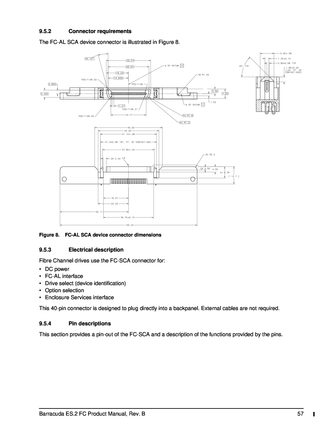 Seagate ST31000640FC, ES.2 FC manual Connector requirements, Electrical description, Pin descriptions 