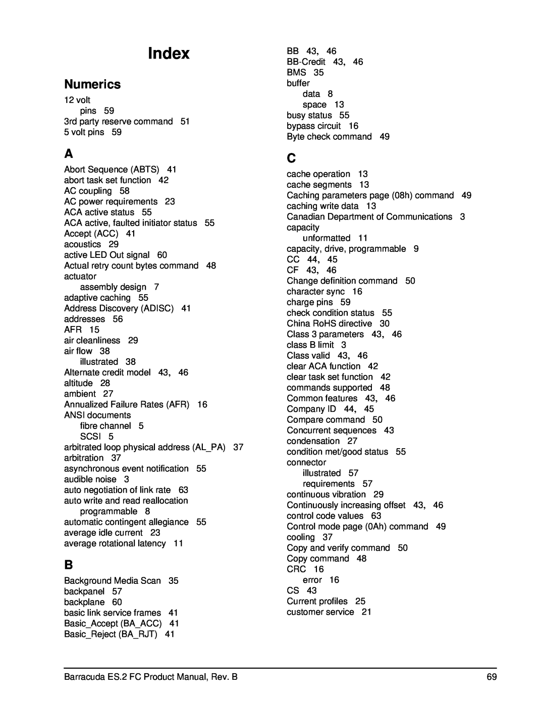 Seagate ST31000640FC, ES.2 FC manual Numerics, Index 