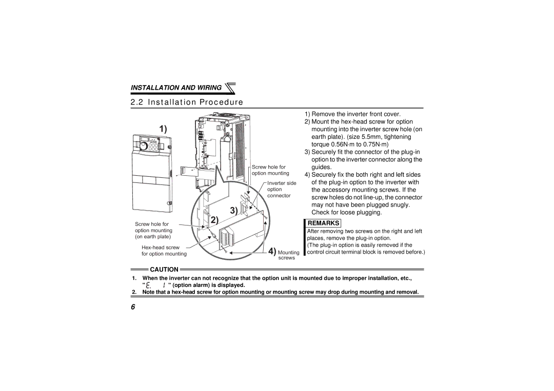 Seagate FR-A7AY instruction manual Installation Procedure, Remove the inverter front cover 