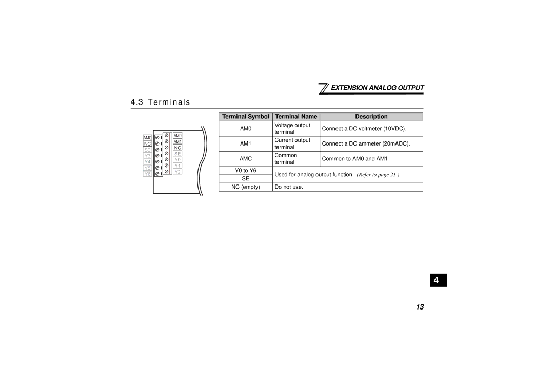 Seagate FR-A7AY instruction manual Terminals, Terminal Symbol Terminal Name Description 