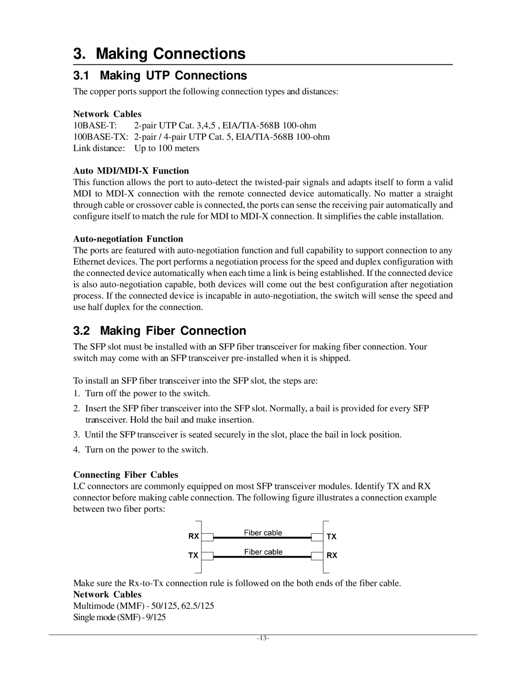 Seagate KSD-541-P manual Making Connections, Making UTP Connections, Making Fiber Connection 