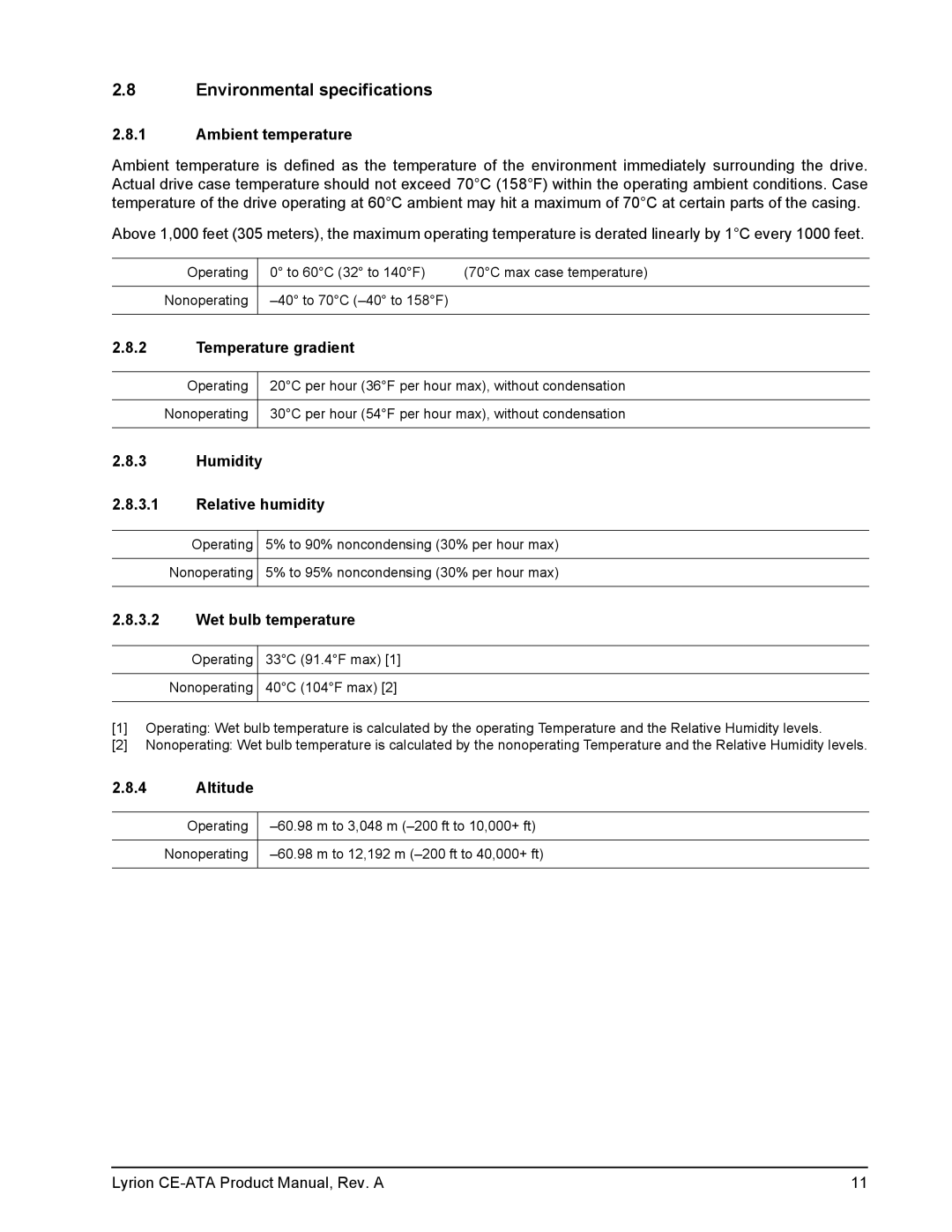 Seagate Lyrion Series manual Environmental specifications 