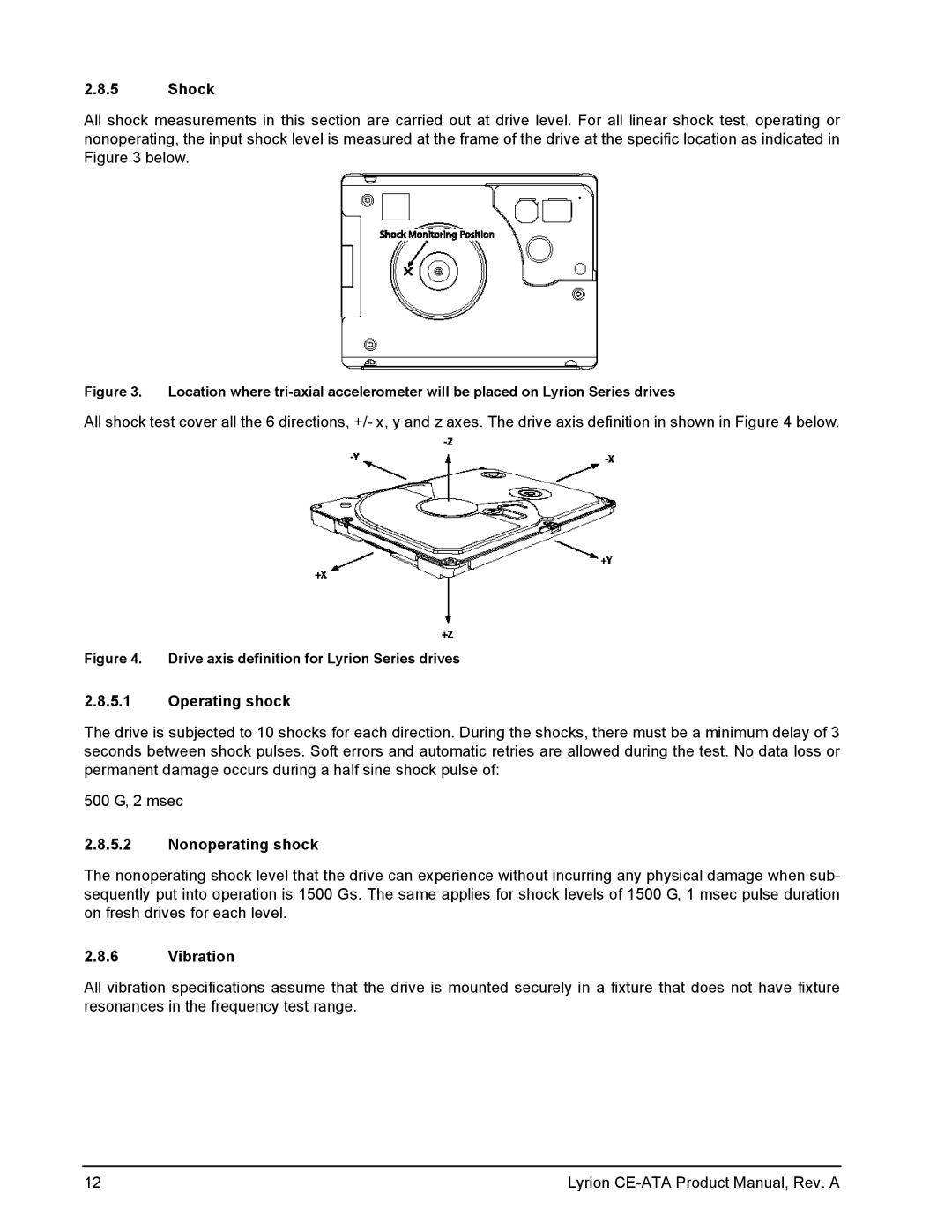 Seagate Lyrion Series manual Shock, Operating shock, Nonoperating shock, Vibration 