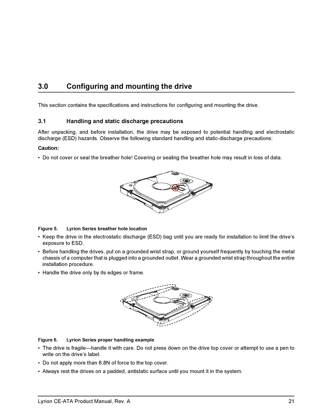 Seagate Lyrion Series manual Configuring and mounting the drive, Handling and static discharge precautions 