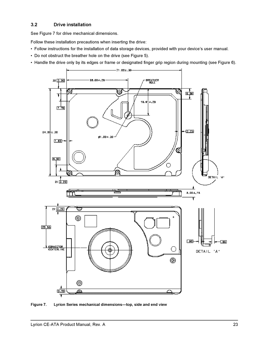 Seagate manual Drive installation, Lyrion Series mechanical dimensions-top, side and end view 