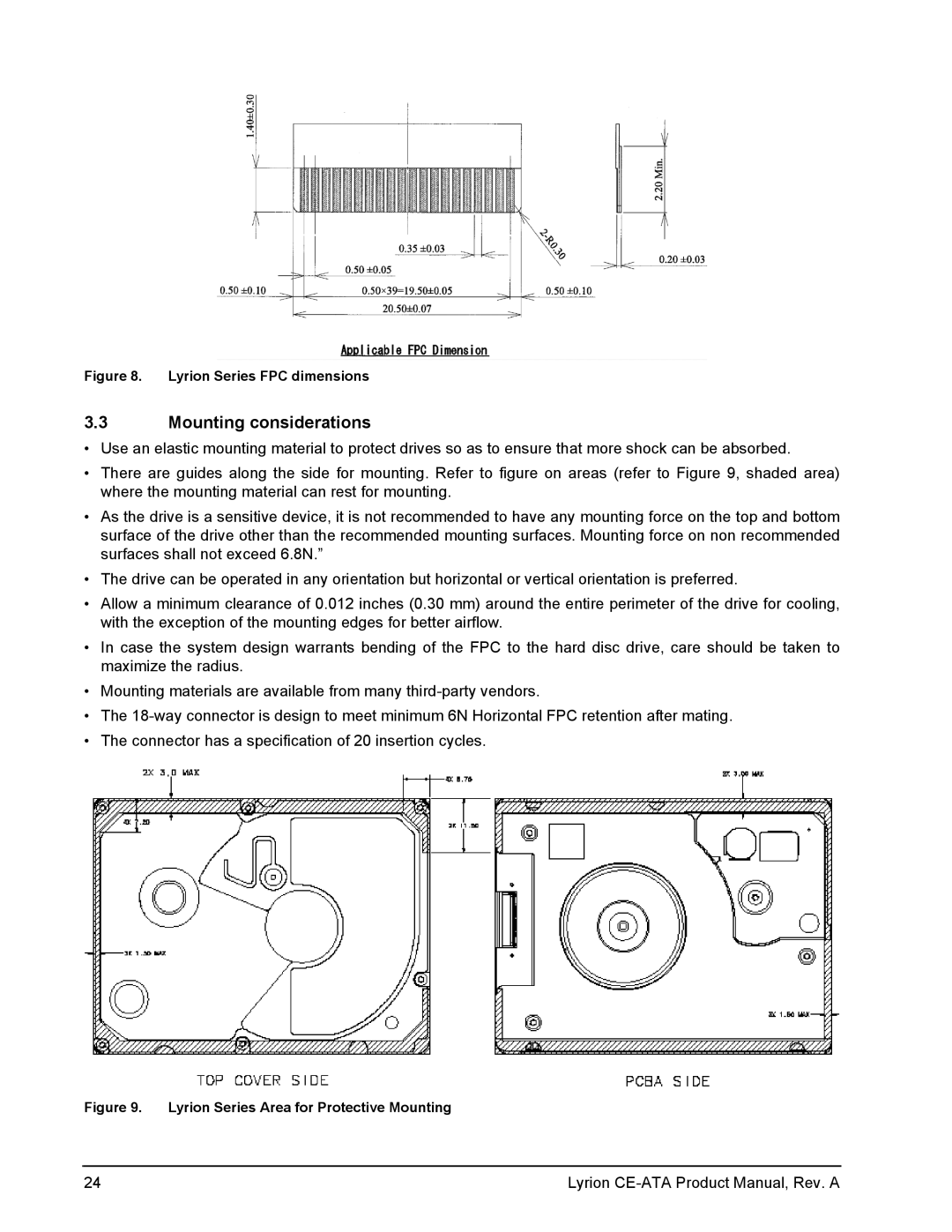 Seagate manual Mounting considerations, Lyrion Series FPC dimensions 