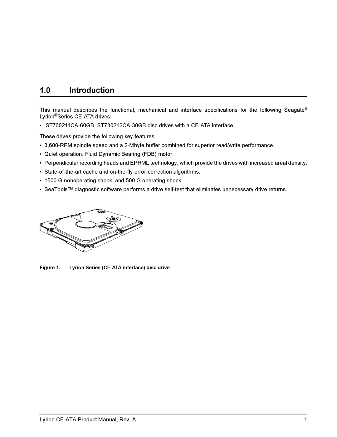 Seagate manual Introduction, Lyrion Series CE-ATA interface disc drive 