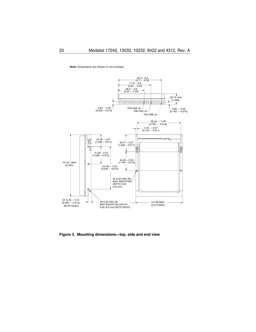 Seagate Medalist 17242 manual Mounting dimensions-top, side and end view 