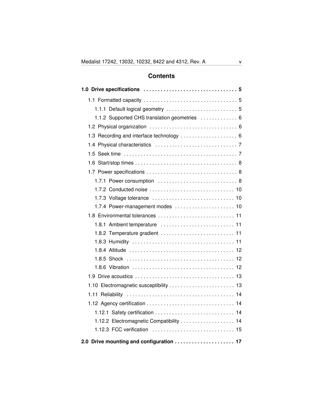 Seagate Medalist 17242 manual Contents 