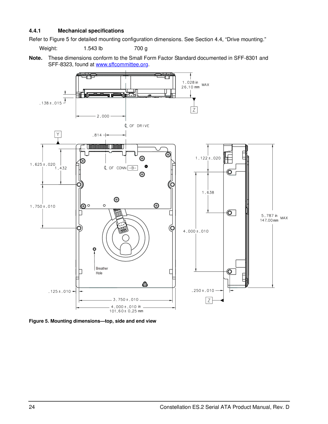 Seagate ST33000652NS, SED FIPS 140-2 MODEL manual Mechanical specifications, Mounting dimensions-top, side and end view 