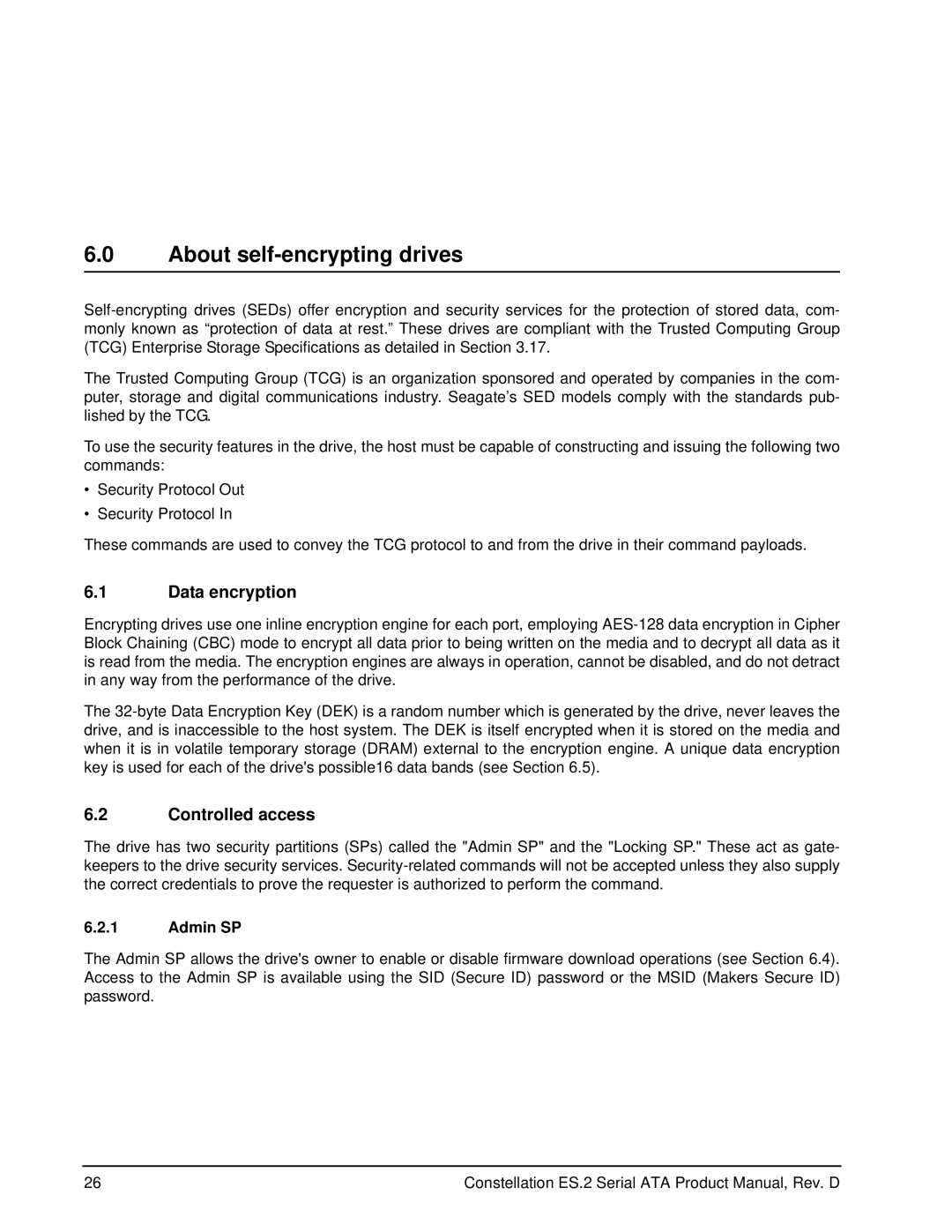 Seagate SED FIPS 140-2 MODEL, ST33000650NS manual About self-encrypting drives, Data encryption, Controlled access, Admin SP 