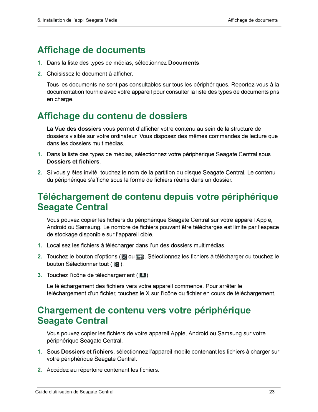 Seagate SRN01C manual Affichage de documents, Affichage du contenu de dossiers 