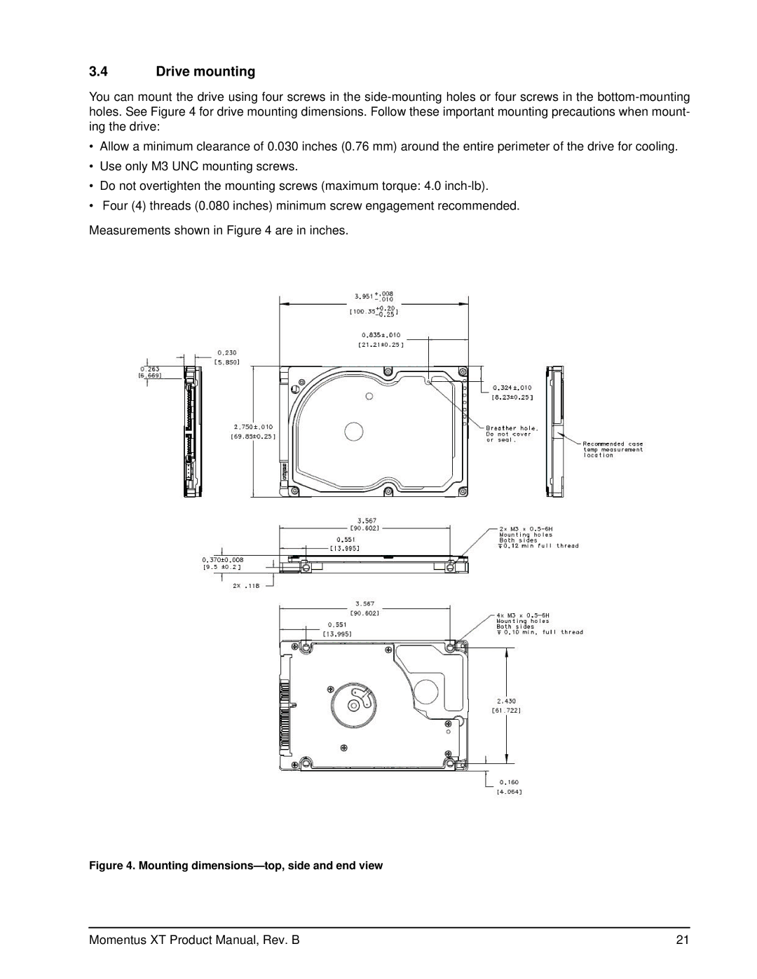 Seagate ST1000LM014, ST93205620AS, ST92505610AS manual Drive mounting, Mounting dimensions-top, side and end view 