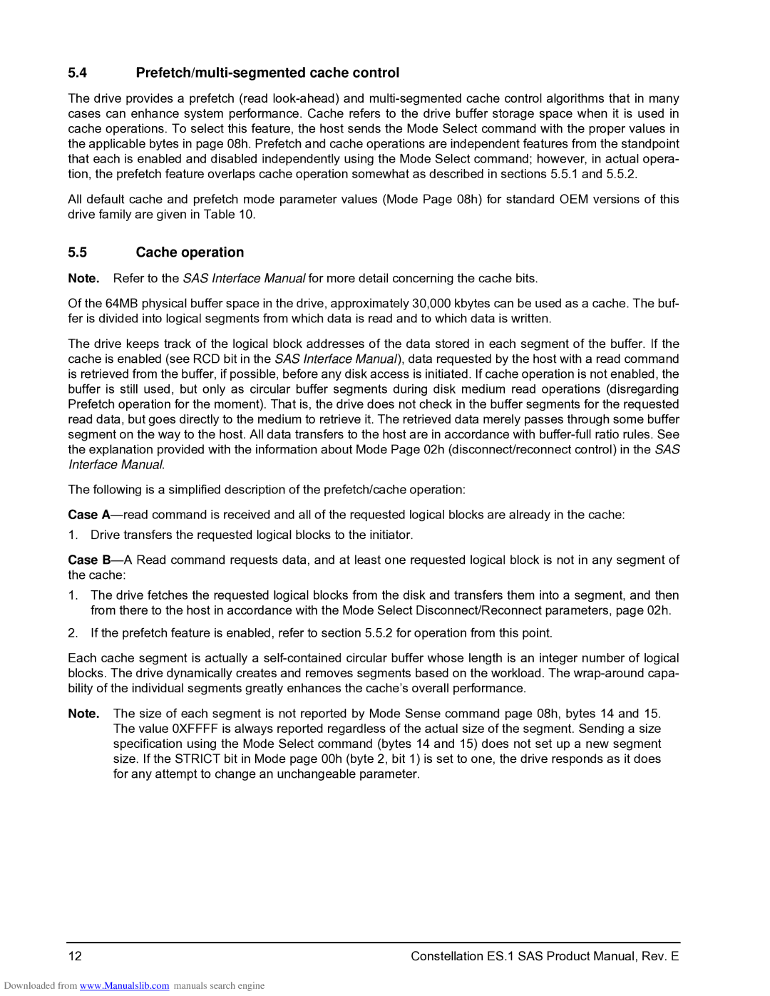 Seagate ST1000NM0041, ST1000NM0001, ST1000NM0021, ST2000NM0041 manual Prefetch/multi-segmented cache control, Cache operation 