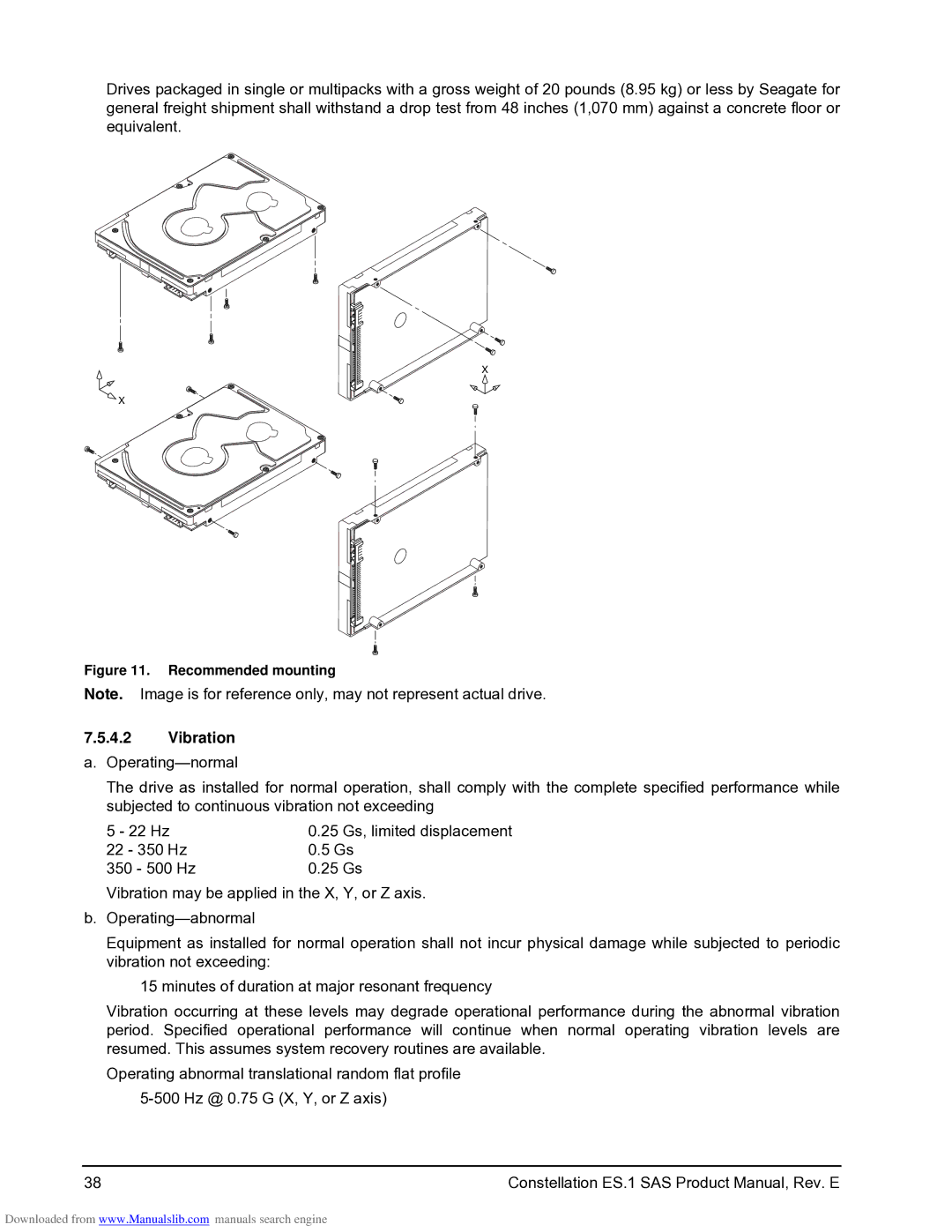 Seagate ST1000NM0021, ST1000NM0001, ST1000NM0041, ST2000NM0041 manual Vibration a. Operating-normal, Recommended mounting 