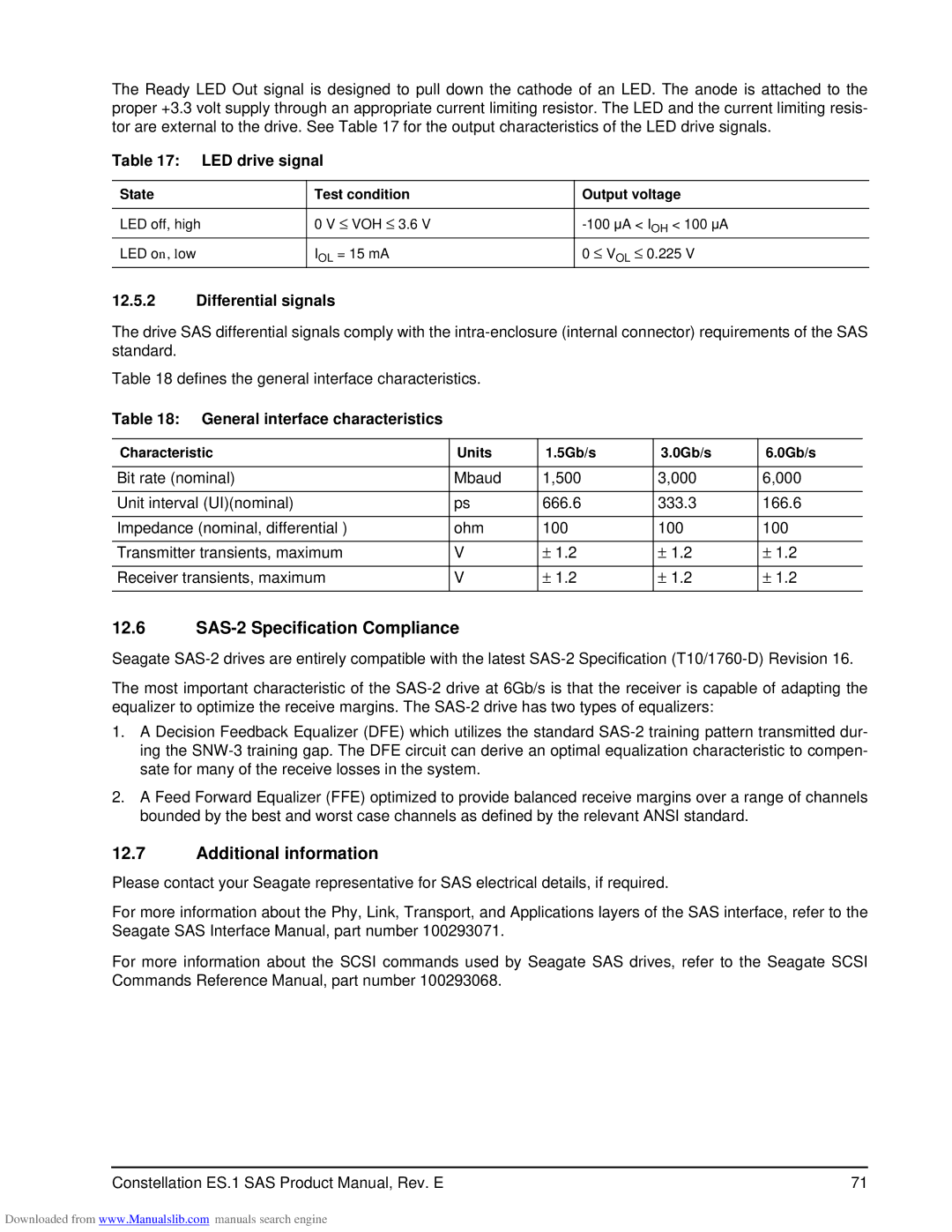 Seagate ST500NM0021 manual SAS-2 Specification Compliance, Additional information, LED drive signal, Differential signals 