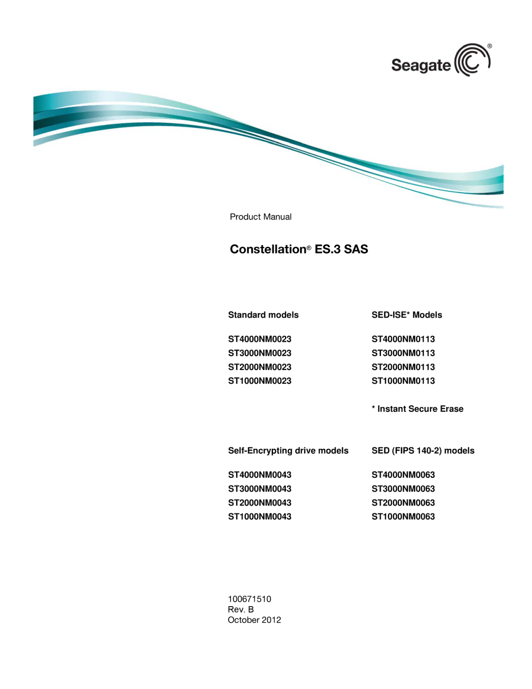 Seagate ST1000NM0033 manual Constellation ES.3 SAS 