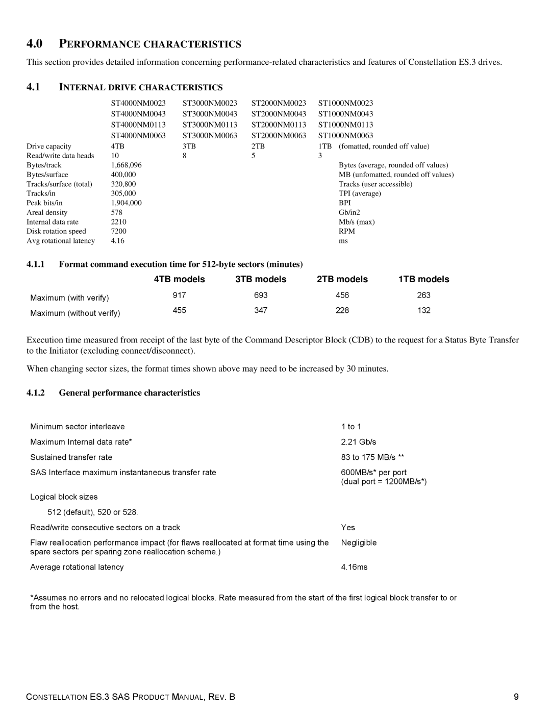 Seagate ST1000NM0033 Performance Characteristics, Internal Drive Characteristics, General performance characteristics 