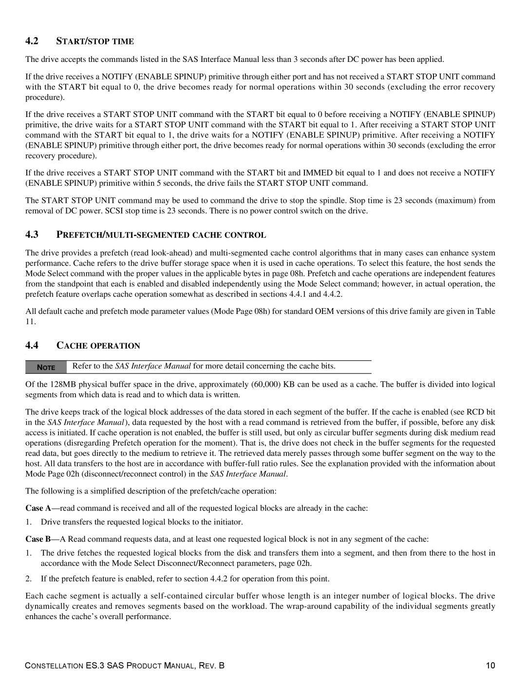 Seagate ST1000NM0033 manual START/STOP Time, PREFETCH/MULTI-SEGMENTED Cache Control, Cache Operation 