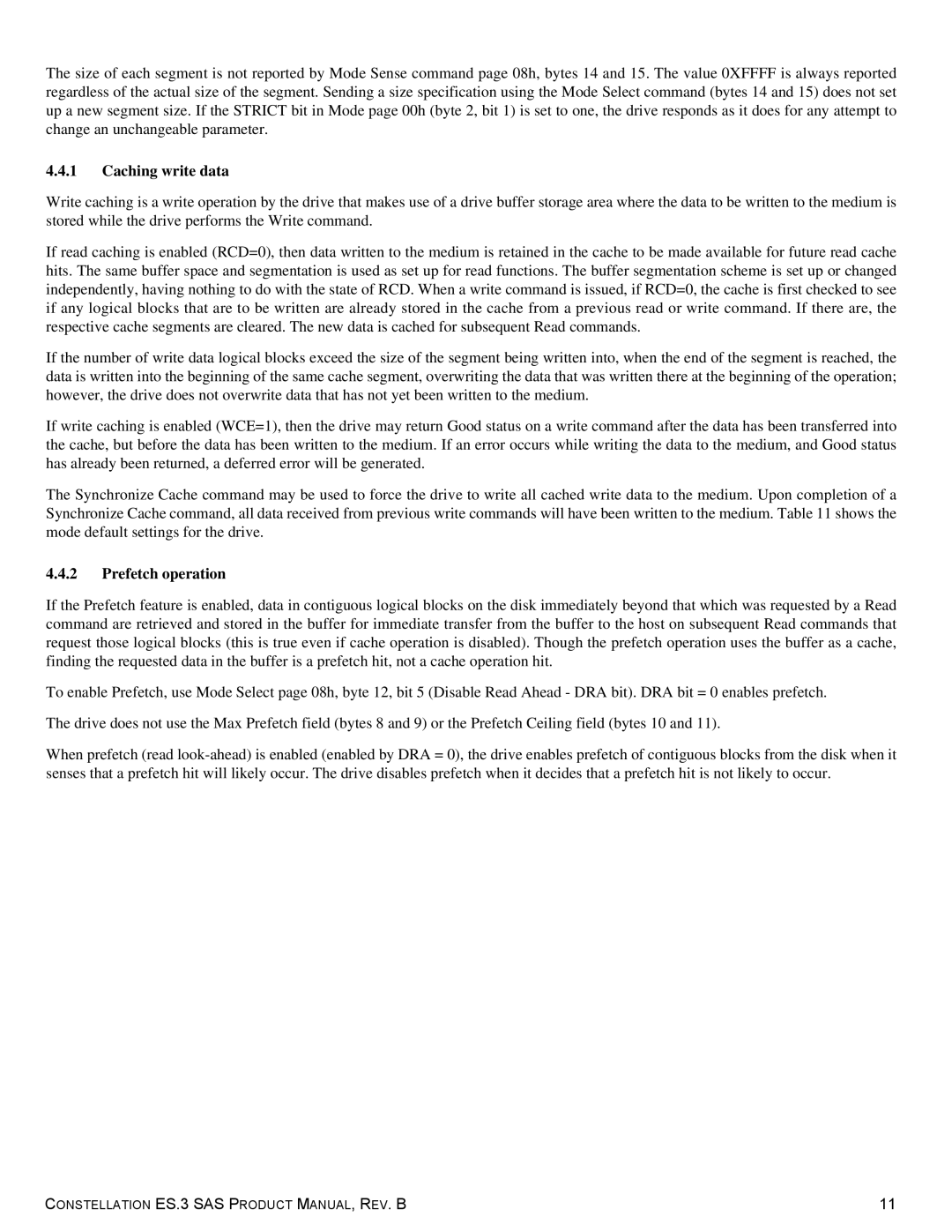 Seagate ST1000NM0033 manual Caching write data, Prefetch operation 