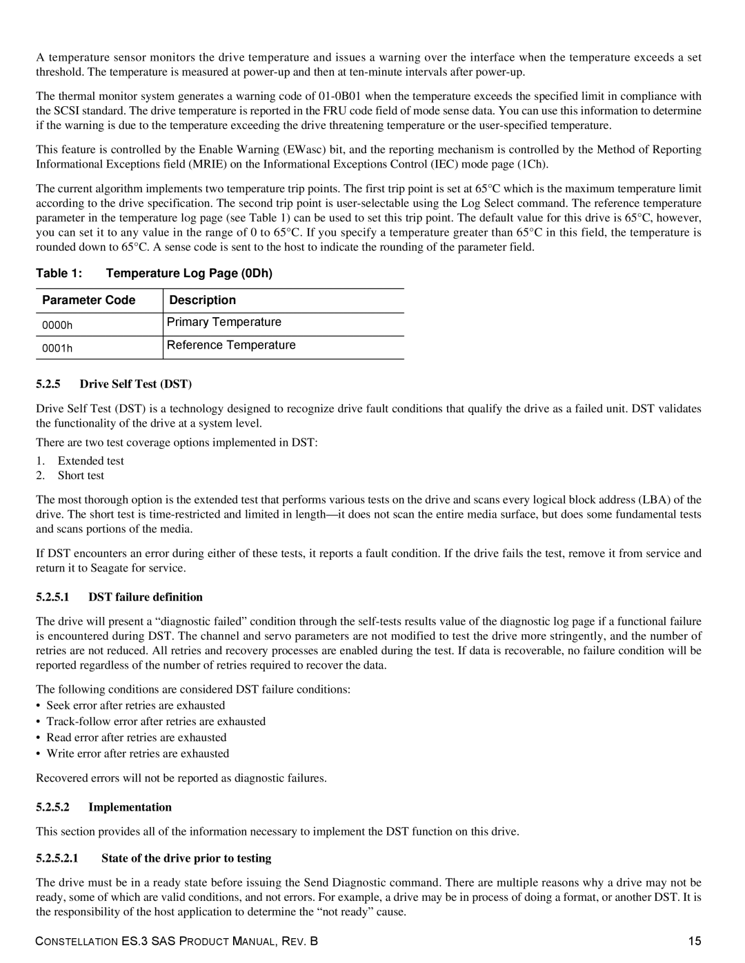 Seagate ST1000NM0033 Drive Self Test DST, DST failure definition, Implementation, State of the drive prior to testing 