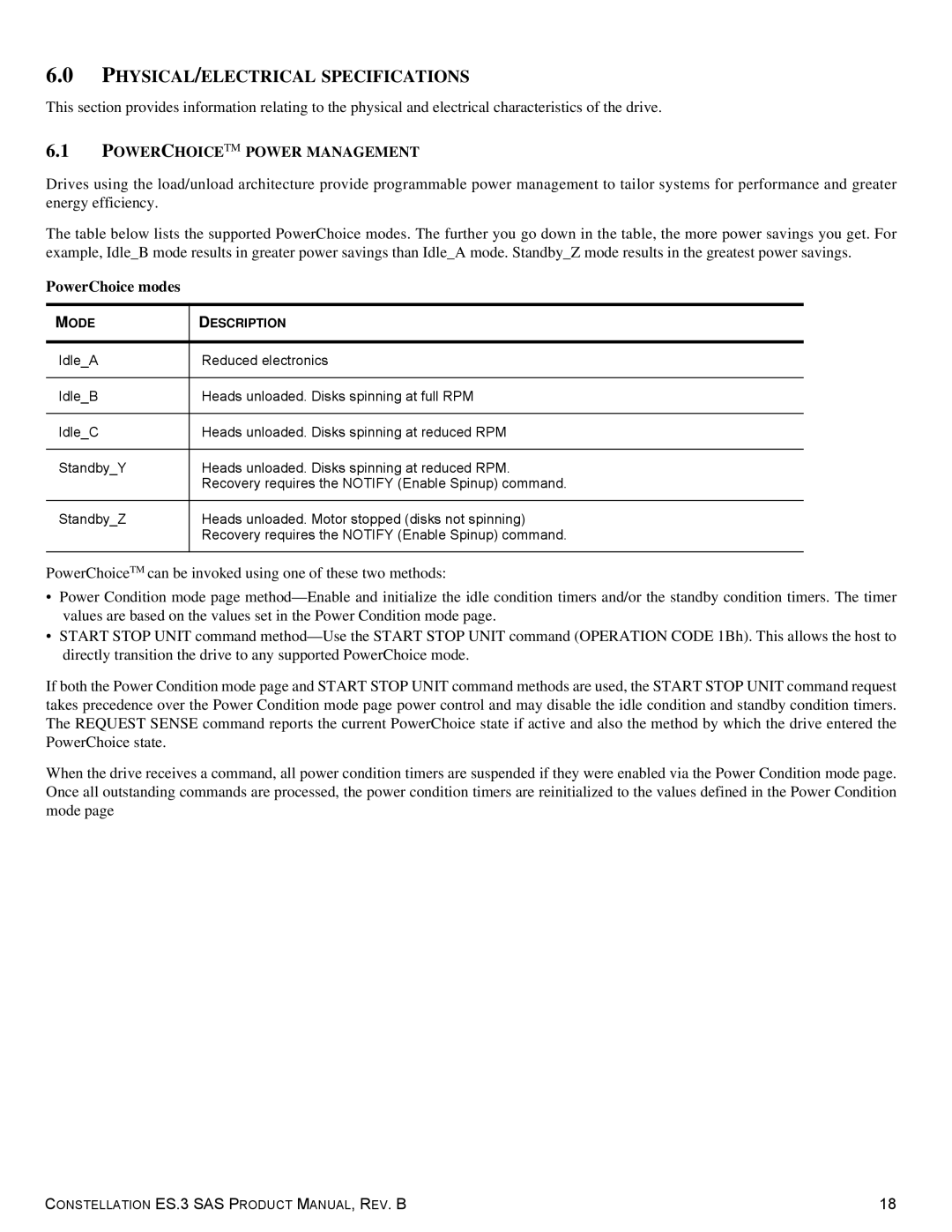 Seagate ST1000NM0033 manual PHYSICAL/ELECTRICAL Specifications, Powerchoicetm Power Management, PowerChoice modes 