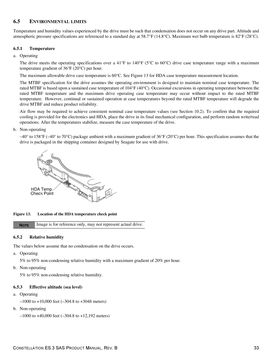 Seagate ST1000NM0033 manual Environmental Limits, Temperature a. Operating, Relative humidity 