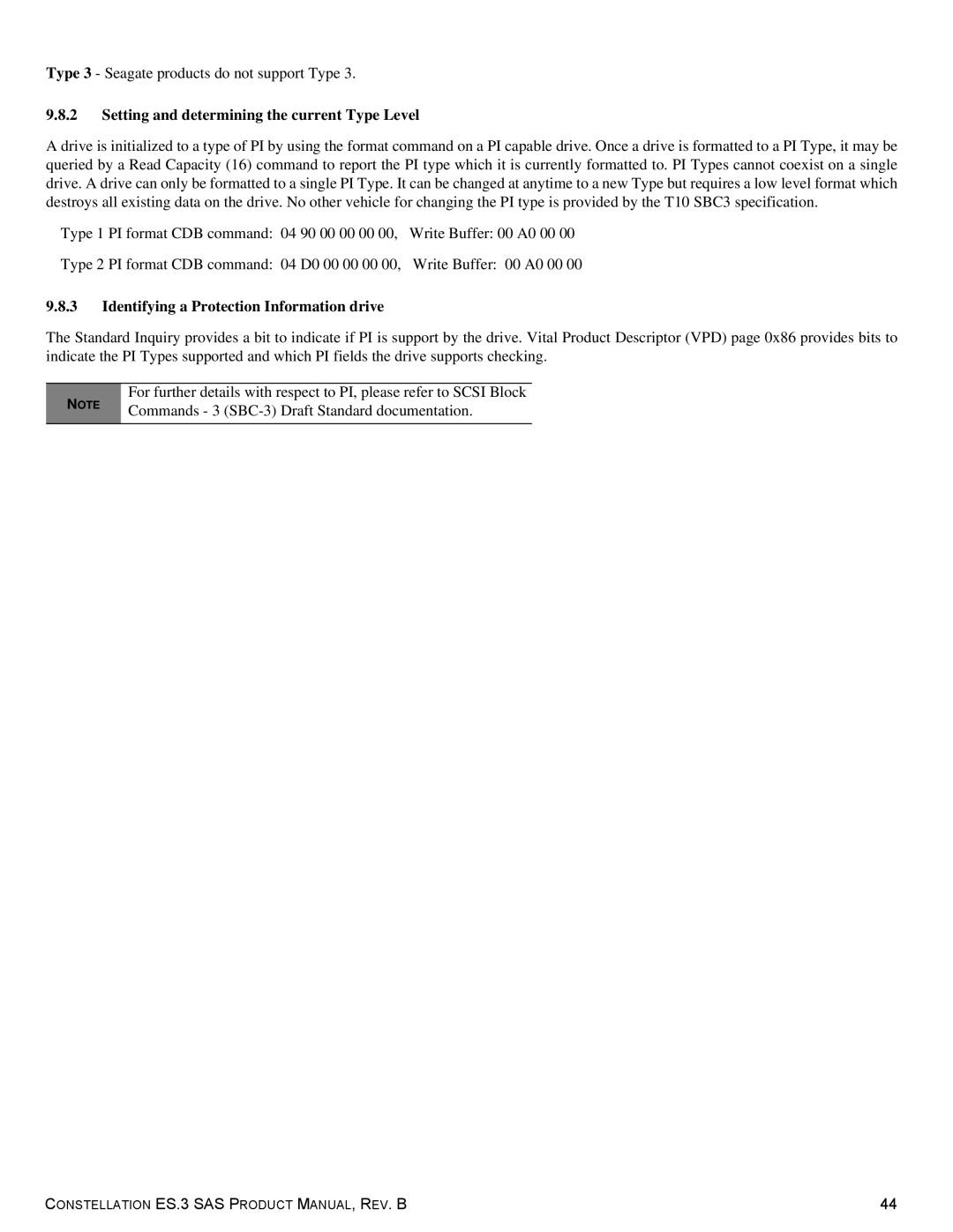 Seagate ST1000NM0033 manual Setting and determining the current Type Level, Identifying a Protection Information drive 