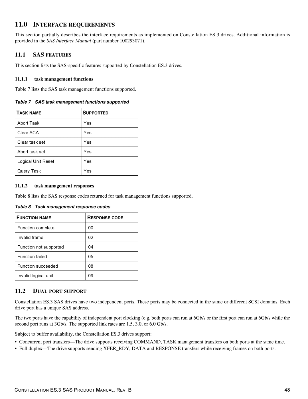 Seagate ST1000NM0033 manual Interface Requirements, SAS Features, Task management functions, Task management responses 