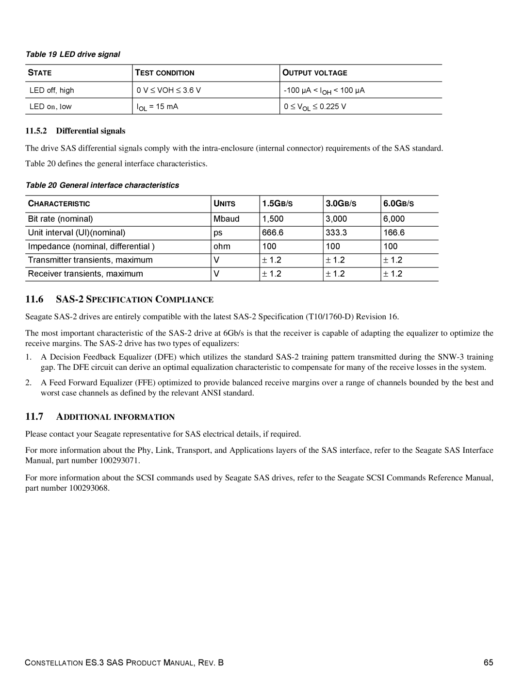 Seagate ST1000NM0033 manual Differential signals, SAS-2 Specification Compliance, Additional Information 