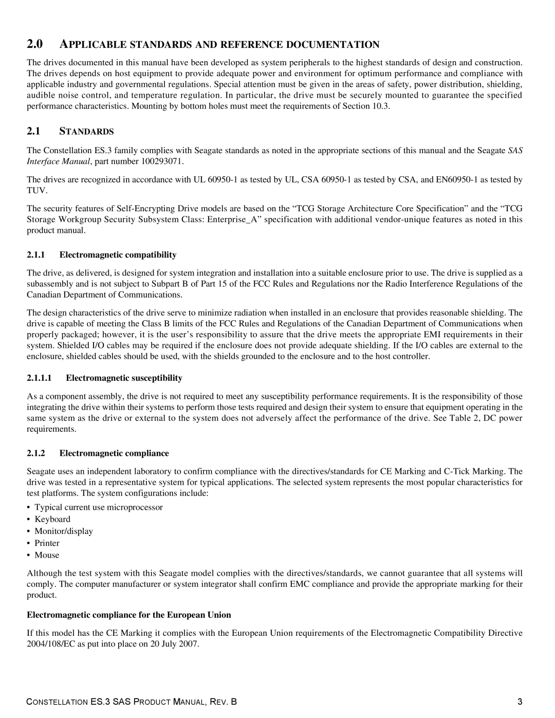 Seagate ST1000NM0033 manual Applicable Standards and Reference Documentation 